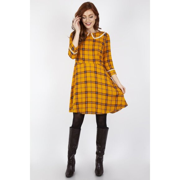 Voodoo Vixen Dresses & Skirts - NWT Voodoo Vixen Harley Dress Size XL Yellow Plaid Embroidered Cottagecore FLAW